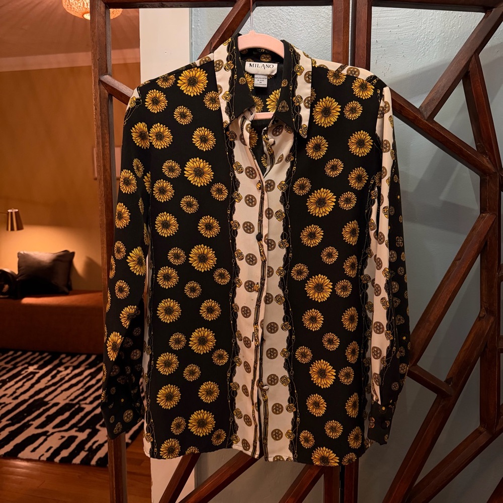 Y2K Black Blouse with Abstract Design